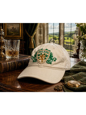 Vintage Y2K Ireland Crest Shamrock White Baseball Fitted Cap Hat OSFM Falcon